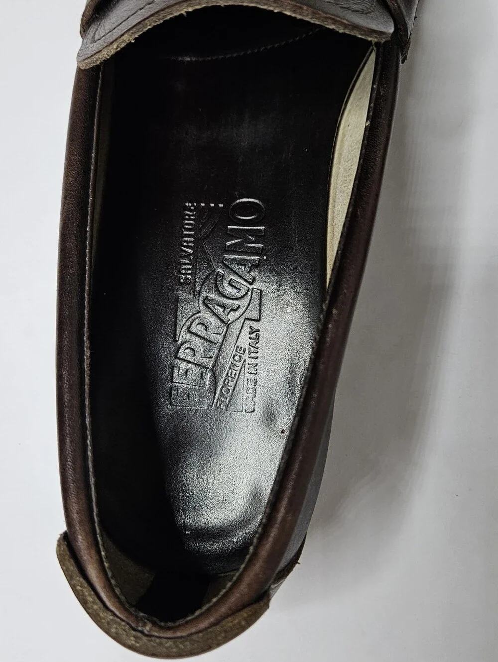 Salvatore Ferragamo Penny Loafers Vintage Brown Leather Mens 9 Made In Italy